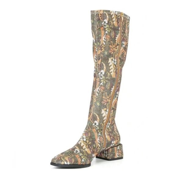 NEW Chelsea & Violet Zayla Shimmer Floral Print Tall Boots - Picture 2 of 4